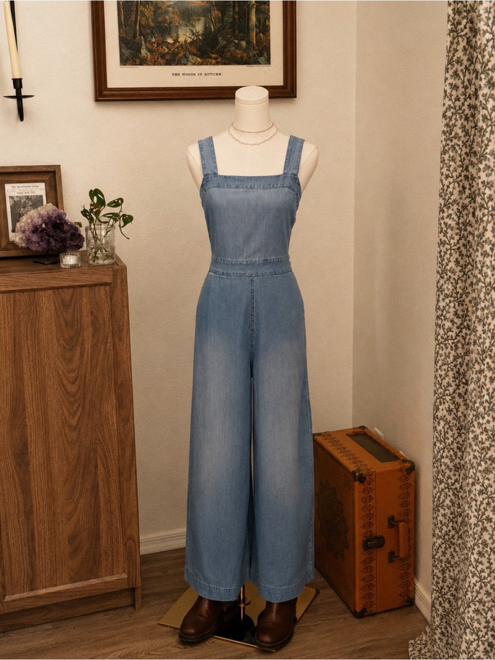 Madewell Wide Leg Denim Jumpsuit Open Back Tie Back 100% Cotton Size